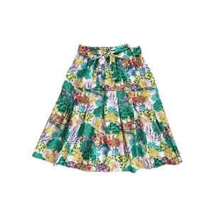 Deja Bleu Premium Art to Wear Village Tie Waist Pleated Midi Skirt Size Large